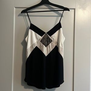 NWOT Express v-neck black, cream and white top with lace accent